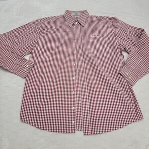 Vantage HEB Employee Uniform Shirt Mens Large Red Gingham Check Button Down